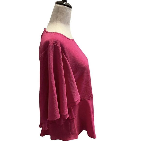 Gibson & Latimer Top Women XS Flowy Blouse Keyhole Layered Sleeve Peplum Bottom - Picture 3 of 7